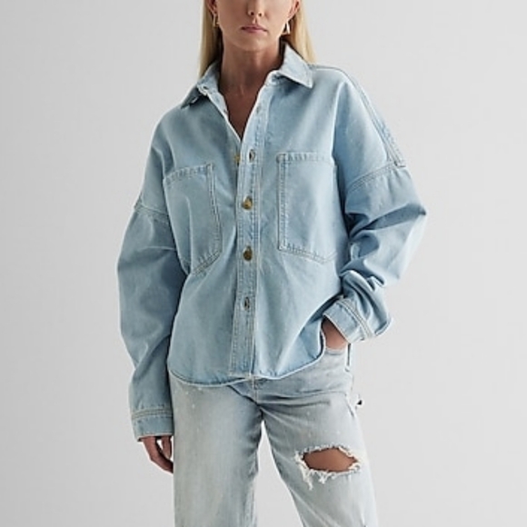 Express Denim Drop Shoulder Shacket Oversized Small - Picture 1 of 7